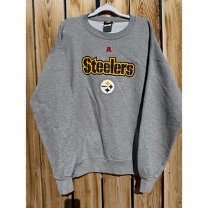 NFL Team Apparel Men's Steelers Gray Crewneck Sports Logo Pullover Sweater Large